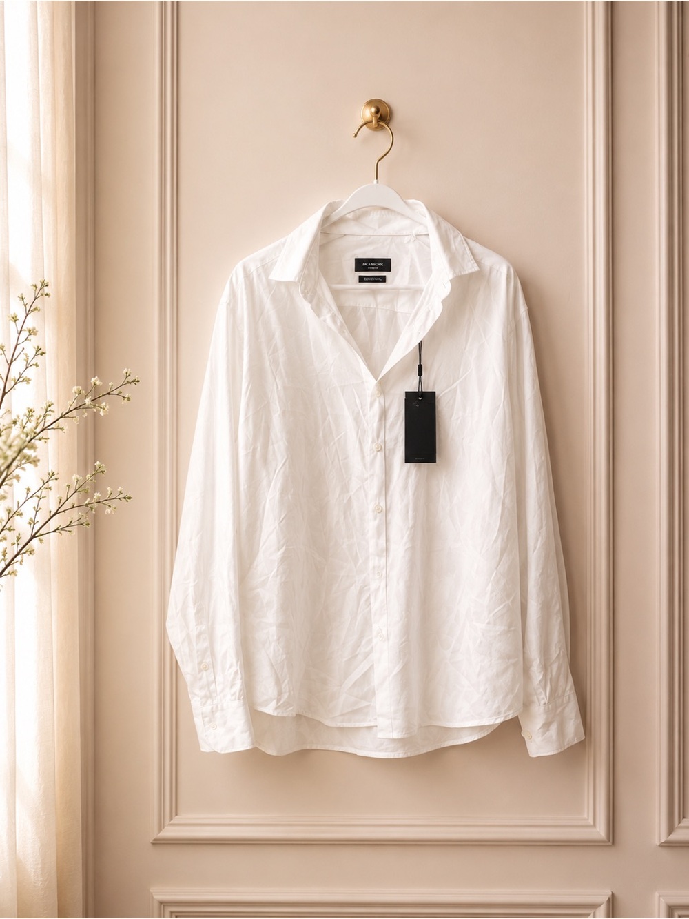 Bugatchi White Long-Sleeve Dress Shirt with Classic Collar